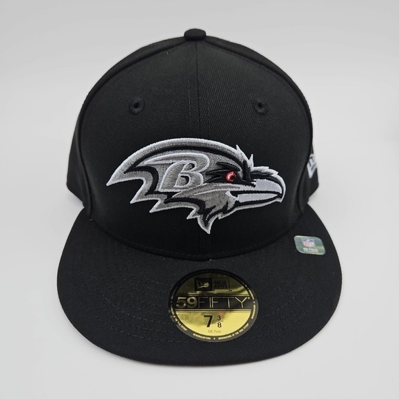 New Era 59Fifty NFL Baltimore Ravens On-Field Black/Silver Size 7 3/8 New - Picture 2 of 5